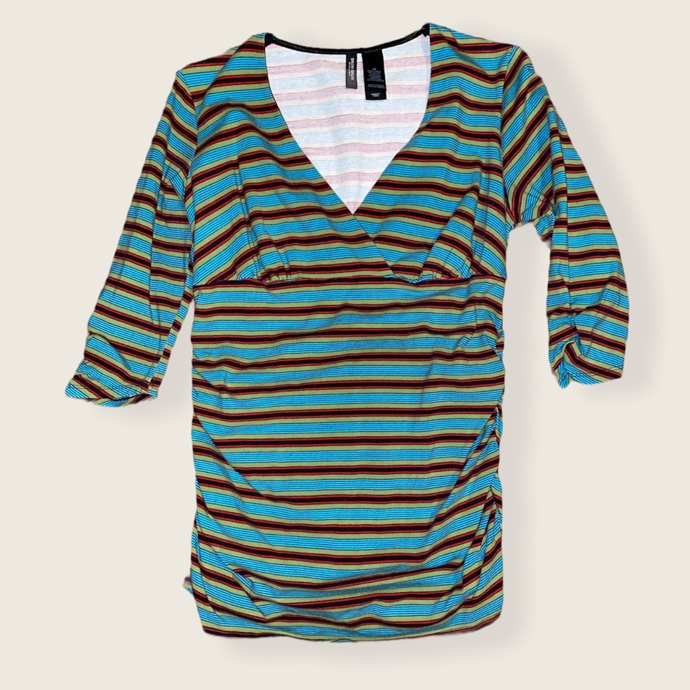 Bisou Bisou Y2K Multi-colored Ruched Striped Top | Women's Size L
